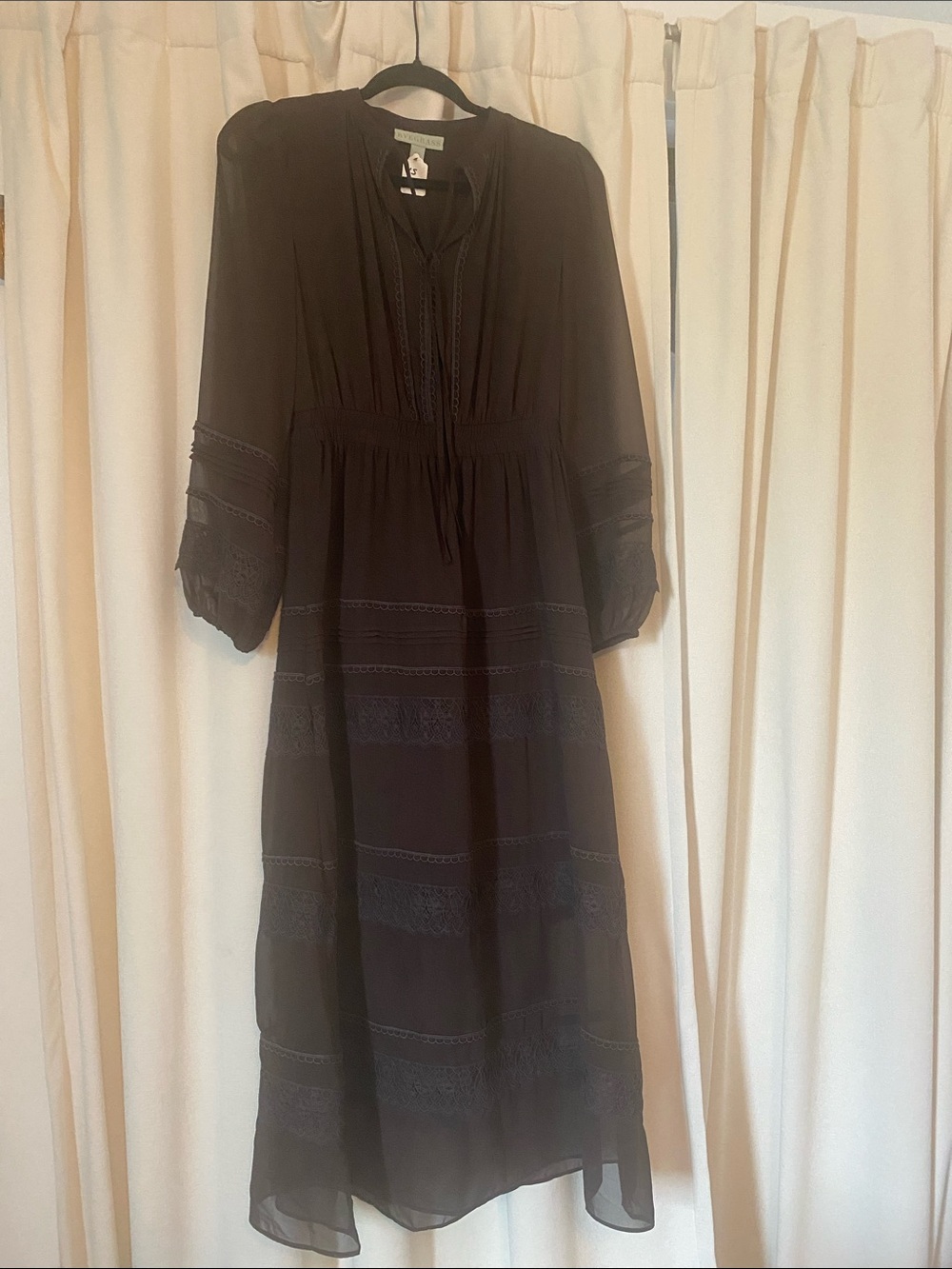 Lightweight Espresso brown  Midi Dress with Lace Panels